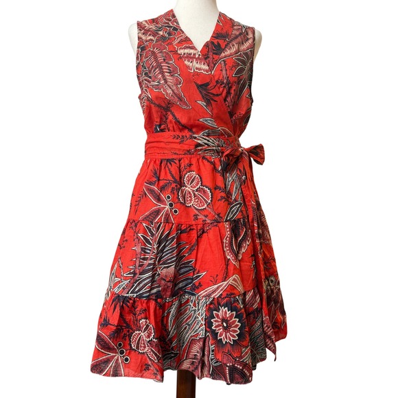 Banana Republic Petite Floral Print Wrap Dress Sleeveless Red Size PS NWT - Picture 1 of 9